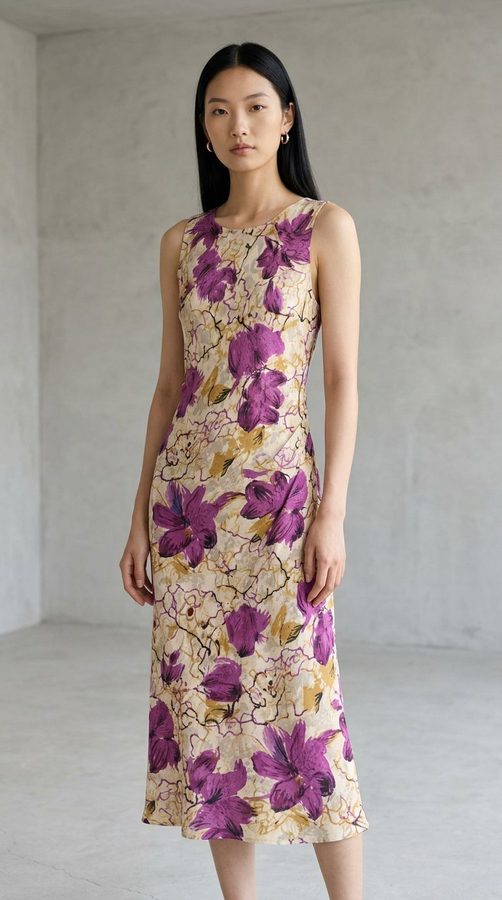 Cotton Print Sleeveless sundress on model