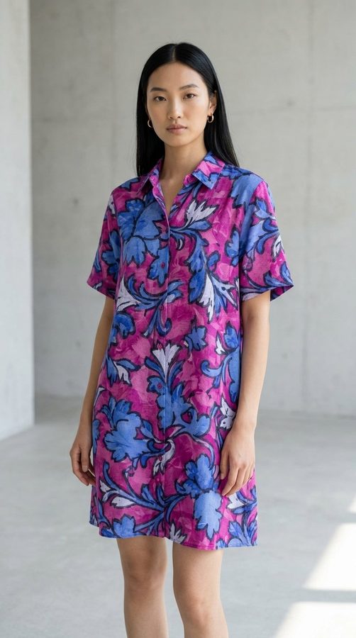 Cotton Print Shirt dress on model