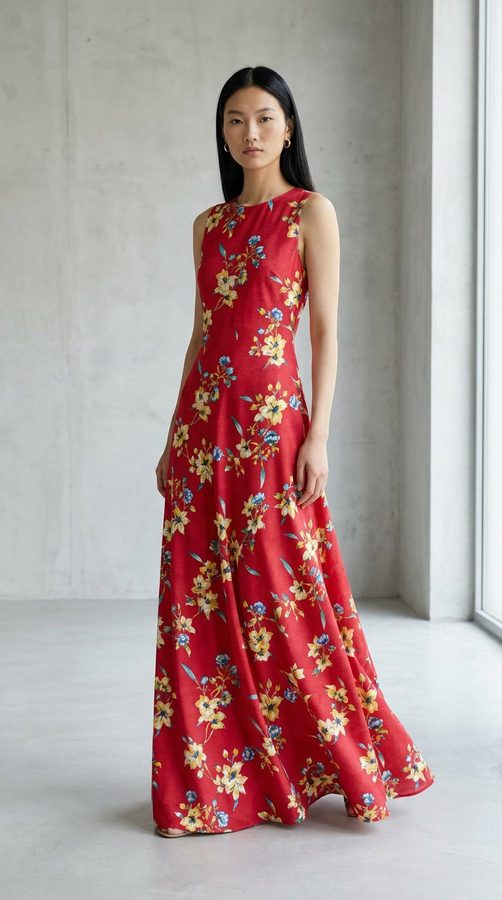 Indian Cotton Maxi dress on model