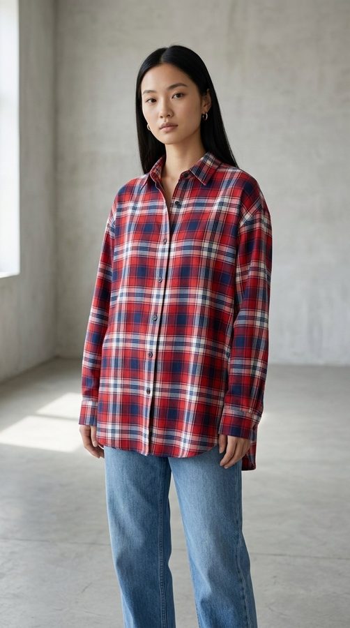Indonesian Linen Blend Oversized shirt on model
