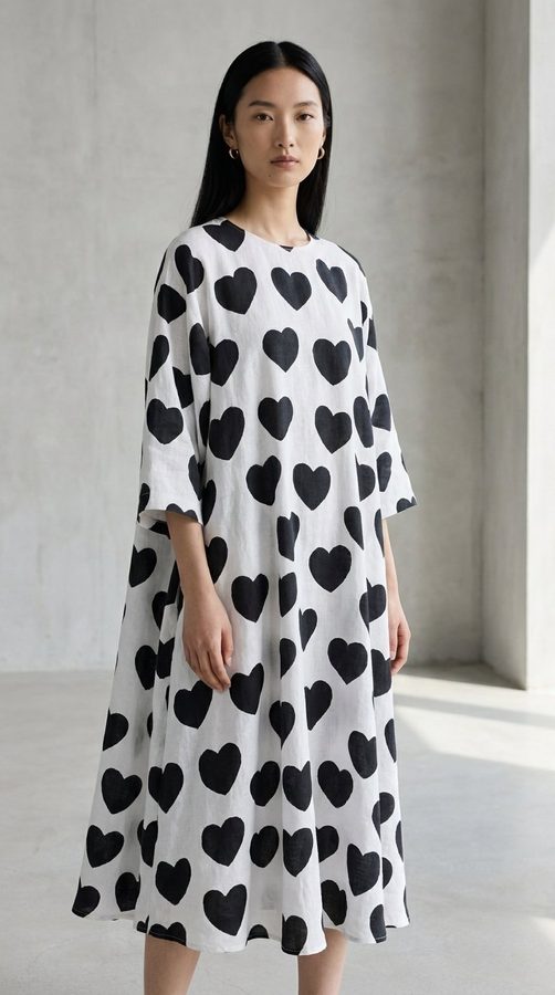 Italian Cotton Flowy midi dress on model