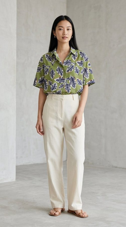 Korean Cotton Relaxed shirt on model