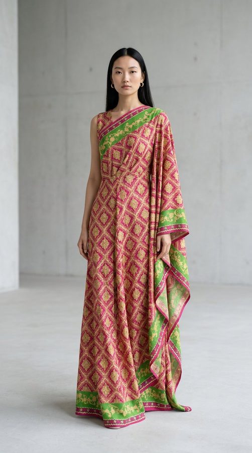 Mai Italy Print Evening maxi dress on model