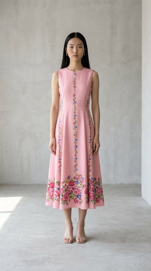 Osaka Print Border-print A-line dress on model