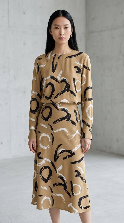Osaka Print Blouse and skirt set on model