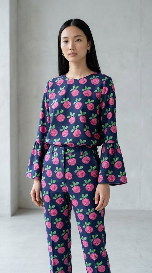 Paris Cotton Flared-sleeve blouse on model