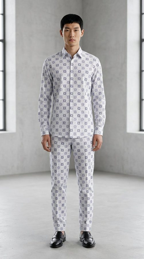 Shirting Coral Print Men's shirt on model
