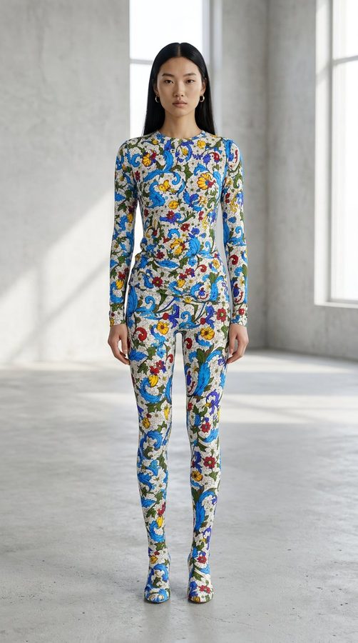 Skinny Print Fitted top and leggings on model