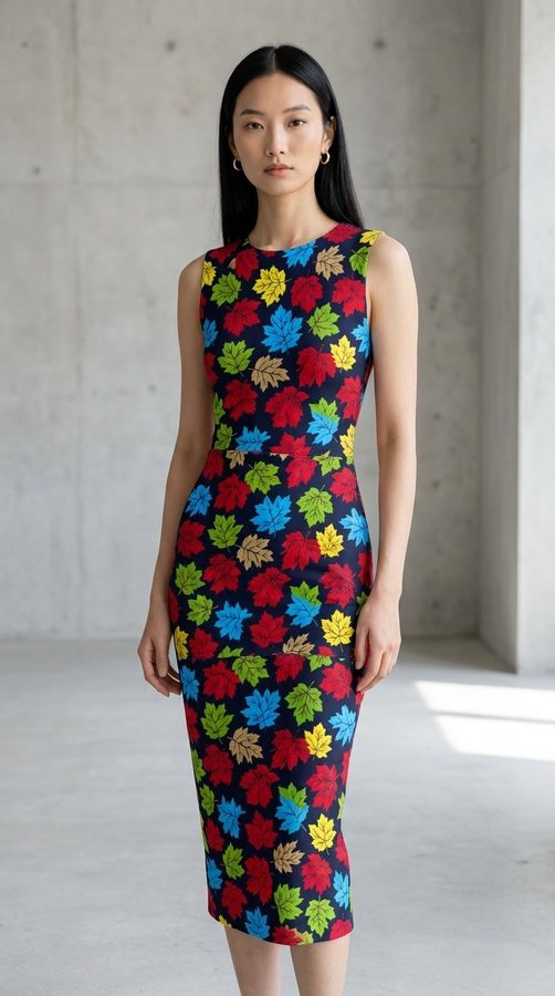 Skinny Print Fitted bodycon dress on model
