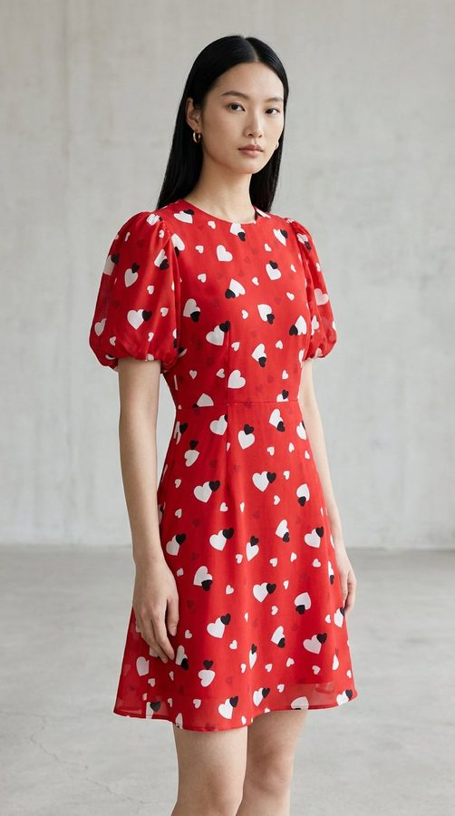 Super Spun Print Puff-sleeve mini dress on model