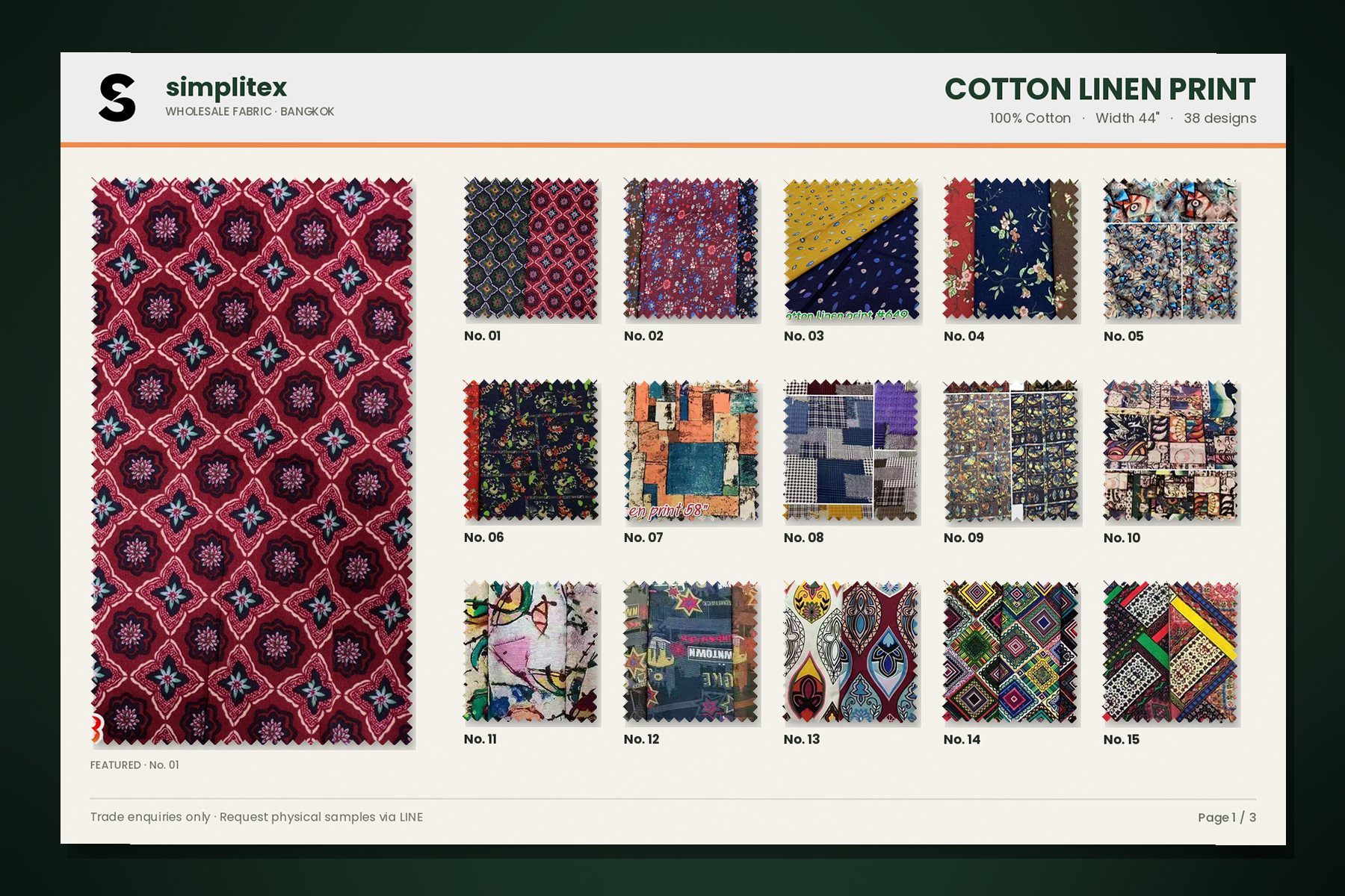 Cotton Linen Print sample book