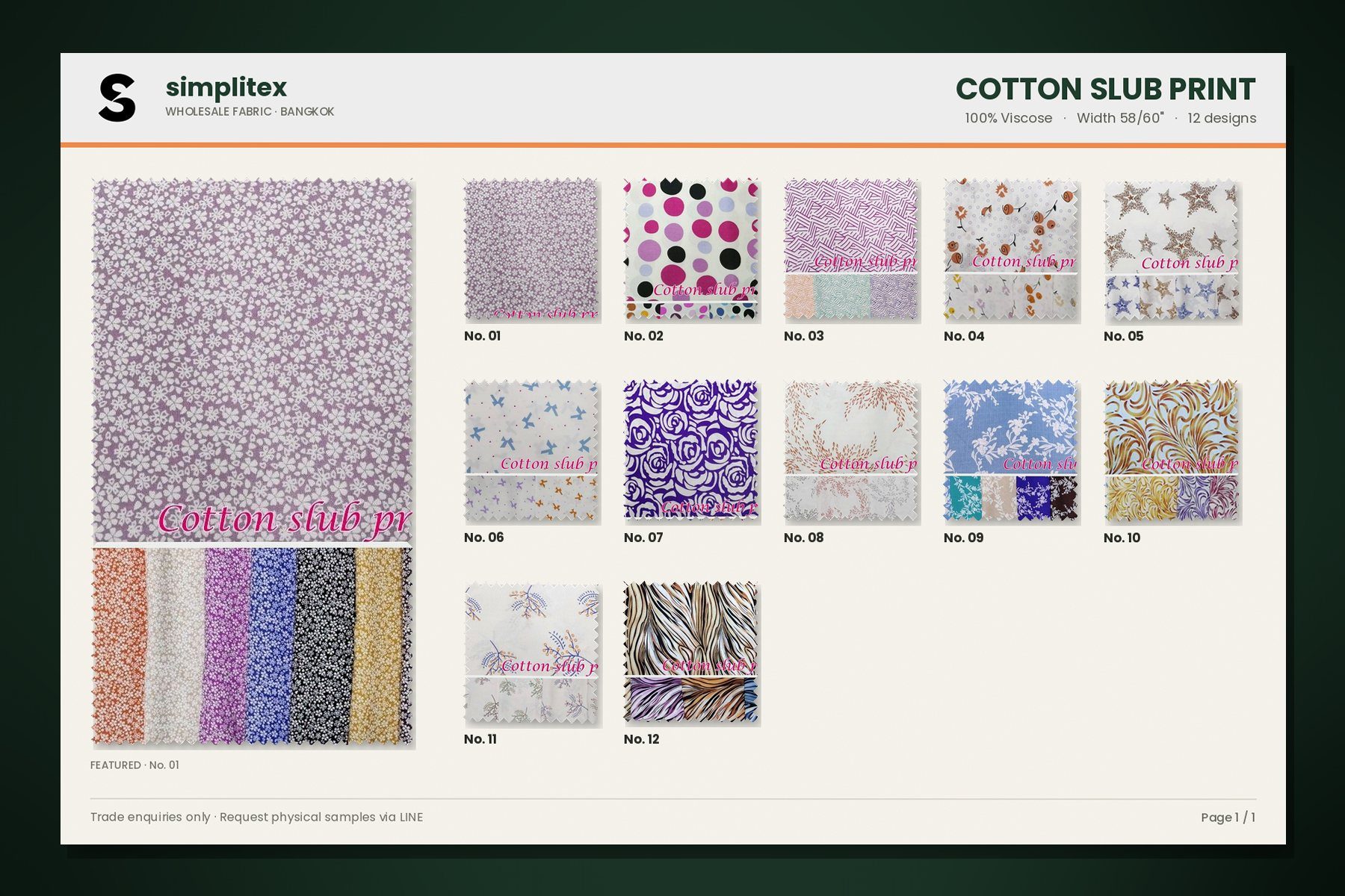 Cotton Slub Print sample book