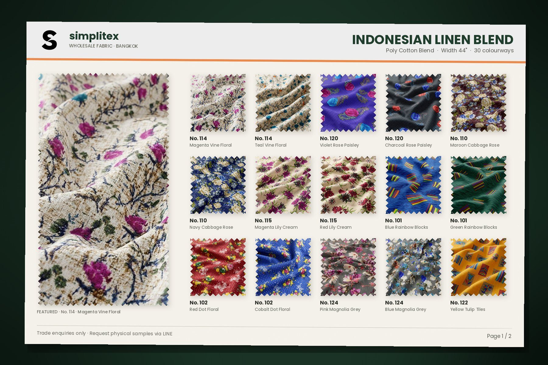 Indonesian Linen Blend sample book