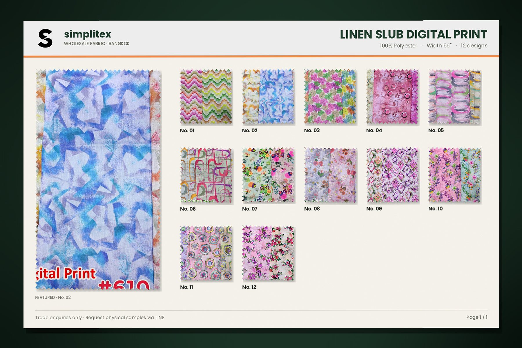 Linen Slub Digital Print sample book